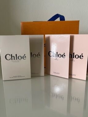 Chloé boxed perfume set in cream, pale pink, orange and navy
